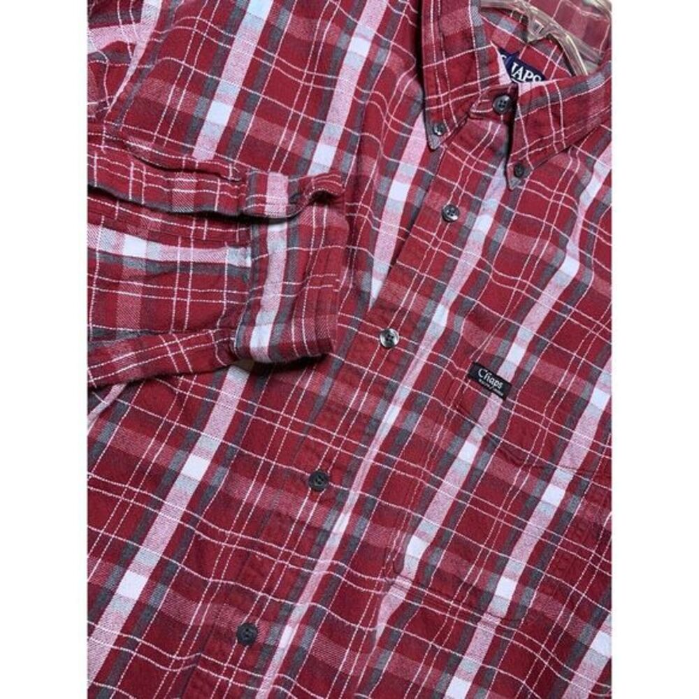Men's Large Chaps Ralph‎ Lauren Red Plaid Button Down Flannel Lumberjack Cotton
